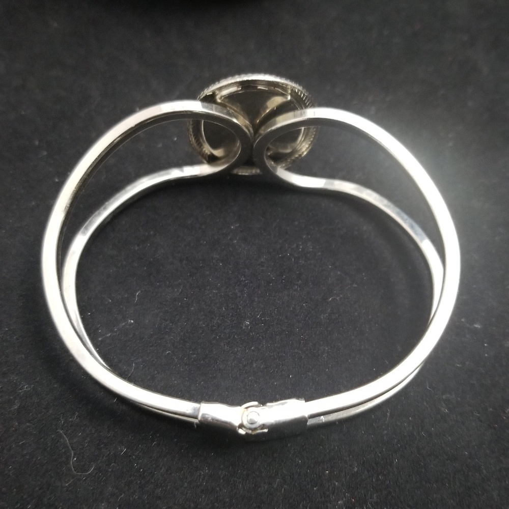 Palm-Tree-Moon-Ocean Silver Bangle - Picture 3 of 6
